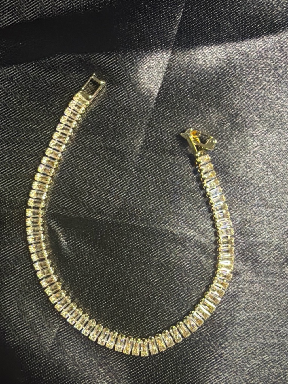 Classic Gold Baguette Tennis Bracelet with Clear Stones - Women Jewelry